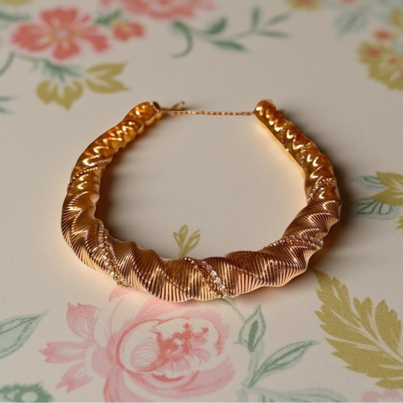 Twisted Gold Mesh Necklace with Beads and Rhinestones Vintage - Picture 1 of 4